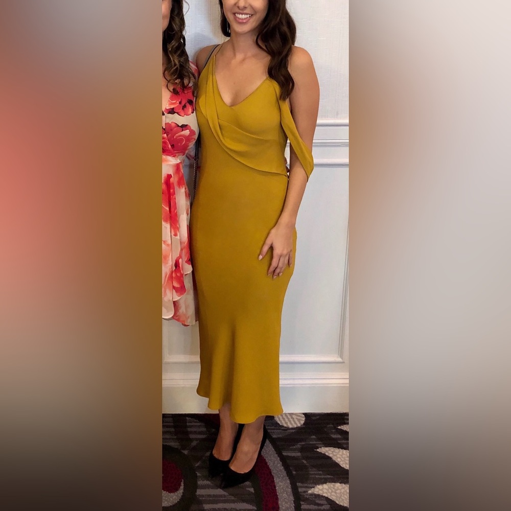 MICHELLE MASON Midi Dress with Draped Cowl Neck